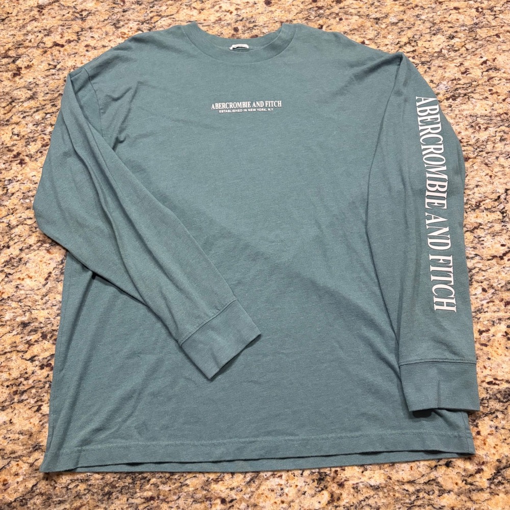 Abercrombie & Fitch Mens XL Relaxed Soft A&F Tee Long Sleeve Green Logo Shirt v